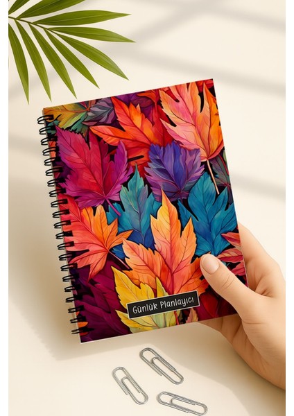 Günlük Planlayıcı A5 Defter, Notlar, Yapılacaklar, Esnek Karton Kapaklı, 100 Günlük, Renkli Yapraklı
