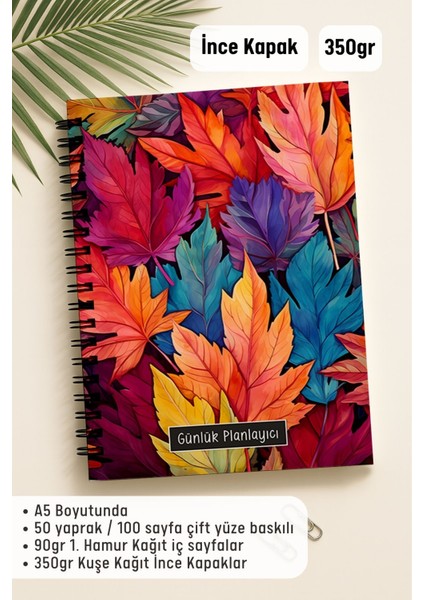 Günlük Planlayıcı A5 Defter, Notlar, Yapılacaklar, Esnek Karton Kapaklı, 100 Günlük, Renkli Yapraklı fiyatları