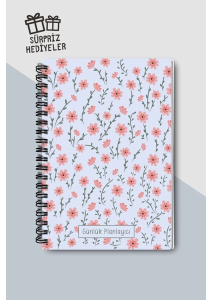 Günlük Planlayıcı A5 Defter, Notlar, Yapılacaklar, Esnek Karton Kapaklı, 100 Günlük, Pembe Çiçekli