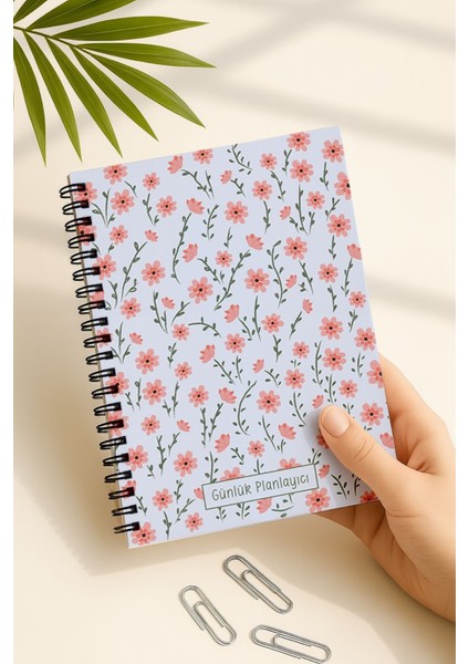 Günlük Planlayıcı A5 Defter, Notlar, Yapılacaklar, Esnek Karton Kapaklı, 100 Günlük, Pembe Çiçekli