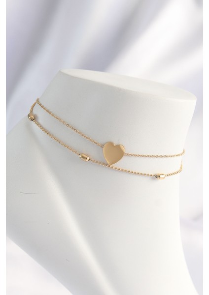 316L Çelik Renk Kalp Tasarımlı 2li Halhal - TJ-HH1622