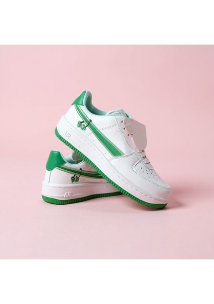 Happy Valentines Day Force 1 Kirazlı Sneaker Yüksek ve Kaydırmaz Yüksek Tabanlı Kadın Spor Ayakkabı