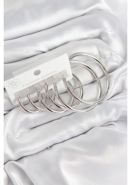 Pirinç Halka Gümüş Renk Kadın Set Küpe - TJ-BKP11052