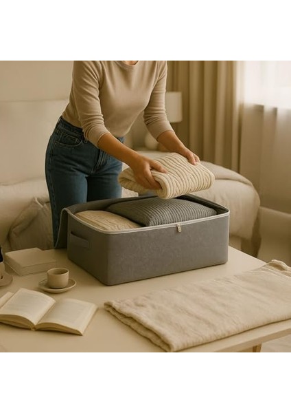 4 Adet Büyük Boy Bazaaltı Kalın Kumaş Hurç | Kazak Yastık Çok Amaçlı Yatakaltı Düzenleme Hurcu Gri (64CMX45CMX20CM) modelleri