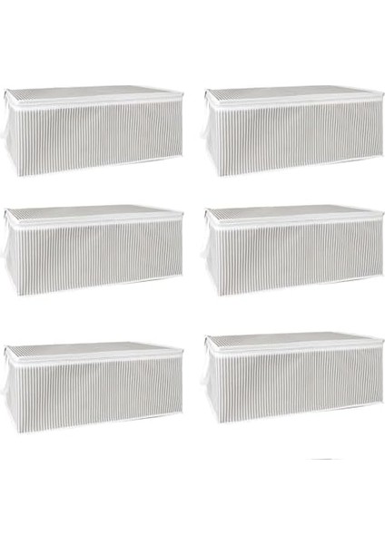 Gri Çizgili Büyük Boy Kumaş Hurç, Altı Düzenleyici, 64X45X22 Cm, Fermuarlı Saklama Kutusu 6 Adet modelleri