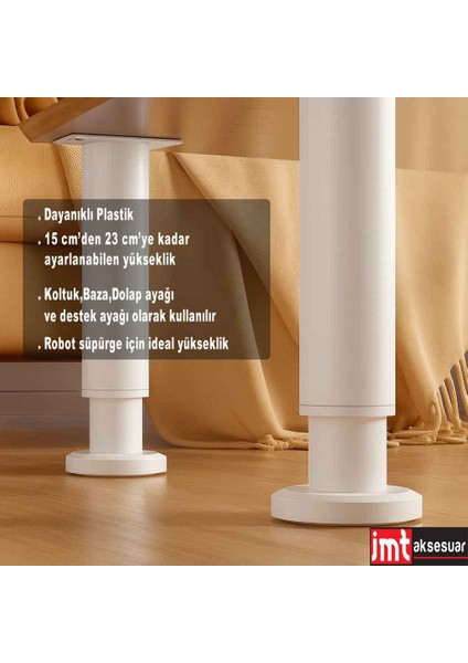 15*23 cm Ayarlanabilir (Beyaz) Destek Ayağı Mobilya Kanepe Baza Koltuk Dolap Ayağı indirimleri