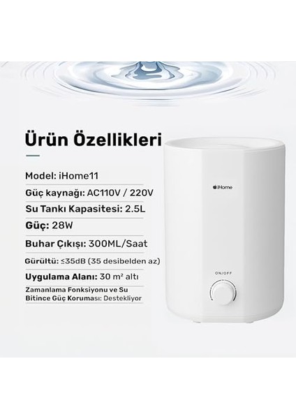 Npo IHOME11 2500ML Ayarlanabilir Aromaterapi Difüzör Ultrasonik Hava Nemlendirici Buhar Makinesi