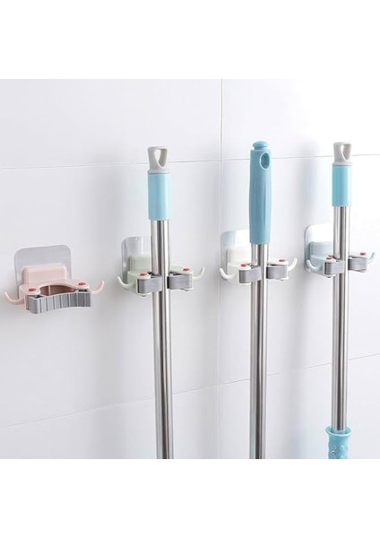 Paspas Süpürge Fırça ve Mop Askısı Sap Tutucu Mutfak ve Banyo Askısı (Üçlü) (3)(NKS130-3)