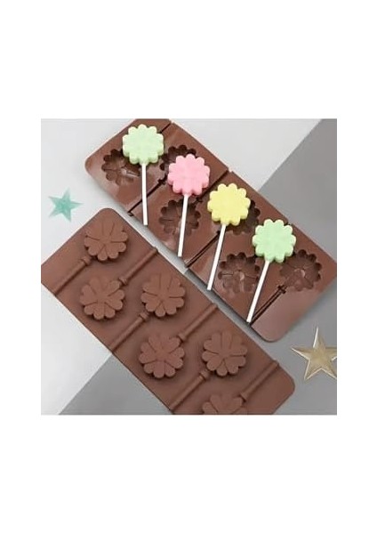 Siliko World Silikon Lolipop Kalıbı Çikolata Kalıbı Silikon Kalıp, Kahverengi