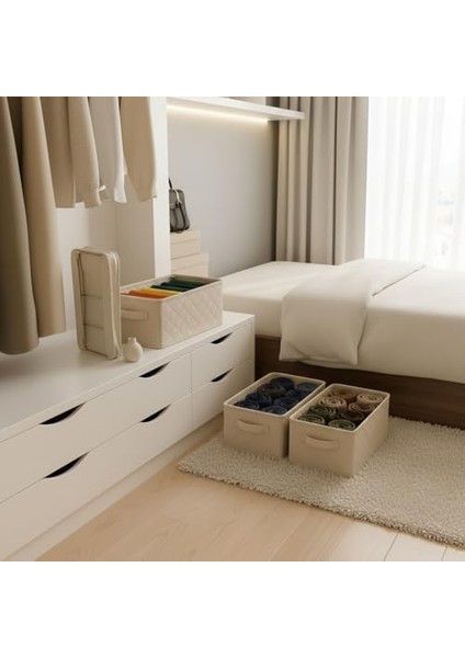 Raf Düzenleyici, Katlanabilir Kıyafet Organizeri, Çelik Destekli Tela Kumaş Çok Amaçlı Saklama Kutusu, Dolap Içi Çekmece Düzenleyici, Krem (45X25X20CM) fiyatları