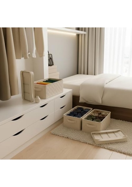 Raf Düzenleyici, Katlanabilir Kıyafet Organizeri, Çelik Destekli Tela Kumaş Çok Amaçlı Saklama Kutusu, Dolap Içi Çekmece Düzenleyici, Krem (45X25X20CM) modelleri