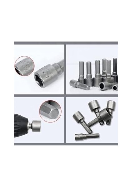 Somun Sökücü Lokma Seti 1/4"vidalı Metrik Adaptör Matkap Ucu 5 Ila 13MM Altıgen Şaft 9 Parça
