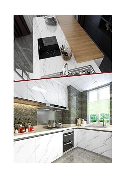 5 Metre Mermer Desenli Mutfak Tezgah Üstü Yapışkanlı Folyo Beyaz Kolay Temizlik 1420