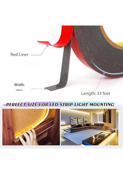 Çift Taraflı Bant, Ağır Hizmet Tipi Çift Taraflı Yapışkan Bant, Çıkarılabilir Duvar Bandı Süper Güçlü Köpük, Iç ve Dış Mekan Kullanımı Için Çift Taraflı Montaj Bandı