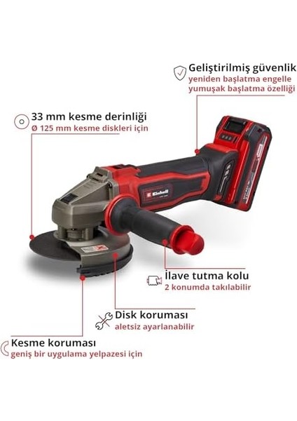 Akülü Avuç Taşlama Te-Ag 18/125-2 Li (1 x 4.0 Ah) Power X- (18 V, 125 mm Ø Disk, 33 mm Kesme Derinliği, Yumuşak Başlatma Özelliği, 4.0 Ah Akü Dahil) modelleri