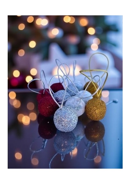 Yılbaşı Ağacı Süsü 12 Adet Simli Top Yılbaşı Süsü Set