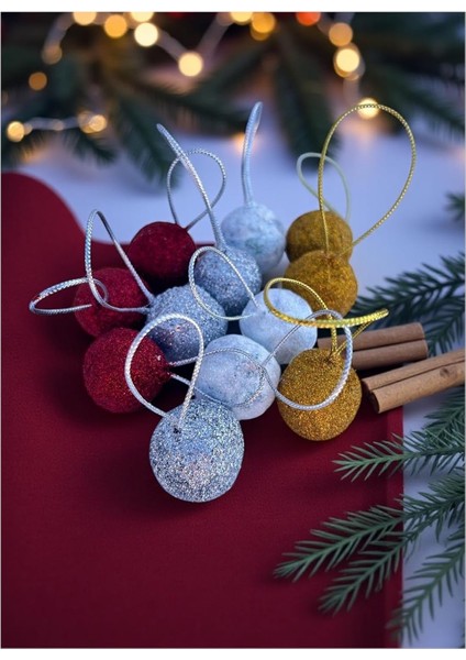 Yılbaşı Ağacı Süsü 12 Adet Simli Top Yılbaşı Süsü Set fiyatları