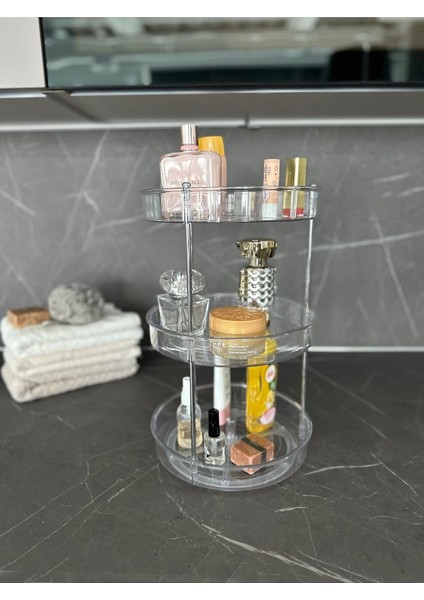 Elpida Üç Katlı Döner Raf Banyo Mutfak Makyaj Düzenleyici - Şeffaf M-E64-16-3K