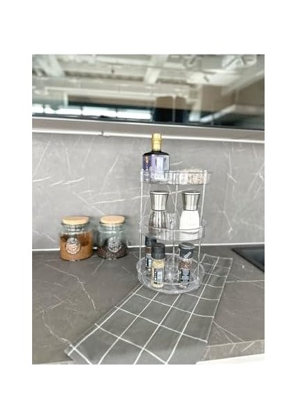 Elpida Üç Katlı Döner Raf Banyo Mutfak Makyaj Düzenleyici - Şeffaf M-E64-16-3K fiyatları