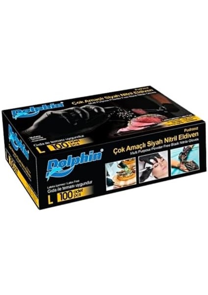 Çok Amaçlı Siyah Nitril Eldiven - Gıda Teması Uygun - Pudrasız fiyatları