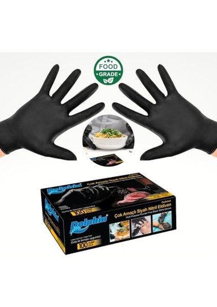 Çok Amaçlı Siyah Nitril Eldiven - Gıda Teması Uygun - Pudrasız modelleri
