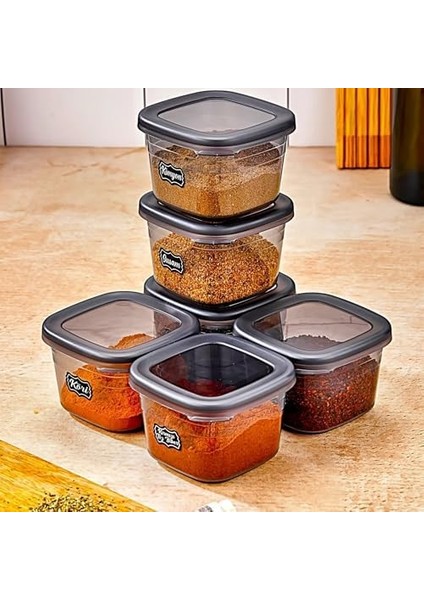 6 Adet Square Etiketli Baharatlık Takımı - 550 ml - 6&apos;lı Kare 0.55 Lt