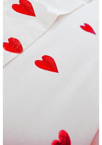 Çift Kişilik Çarşafı Lastikli Kalpli Nevresim Takımı Kırmızı