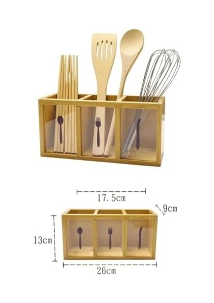 Bambu Tezgah Üstü 3&apos;lü Kaşıklık Bıçaklık I Tezgah Üstü Dekoratif Kaşıklık 3 Bölmeli I 26X13CM
