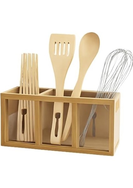 Bambu Tezgah Üstü 3&apos;lü Kaşıklık Bıçaklık I Tezgah Üstü Dekoratif Kaşıklık 3 Bölmeli I 26X13CM modelleri