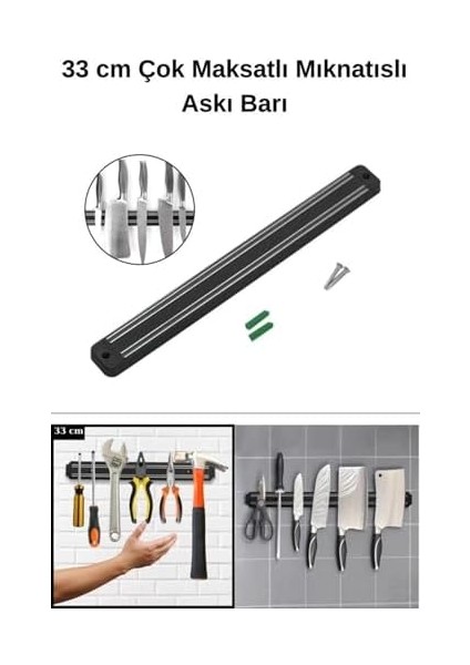 Mıknatıslı Çok Maksatlı Askı Barı 33 cm - Mıknatıslı Bıçak Askı Barı - Mıknatıslı Alet Takımı Askısı modelleri