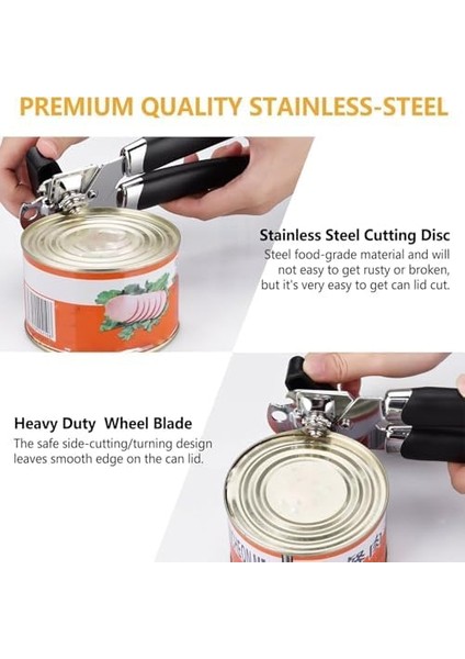 Konserve Açacağı, Manuel, Paslanmaz Çelik, Siyah, Sağlam Yapı, Şişe Açacağı Dahil Hepsi Bir Arada Tasarım