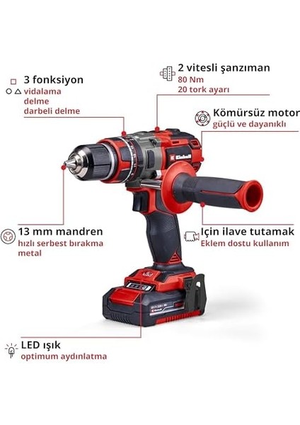 Professional Akülü Darbeli Vidalama Tp-Cd 18/80 Li-I Bl (2x 2.0 Ah) Power X- (18 V, Kömürsüz, 80 Nm, 13 mm Mandren, 2 Hız, 2x 2,0 Ah Akü + Şarj Cihazı) modelleri