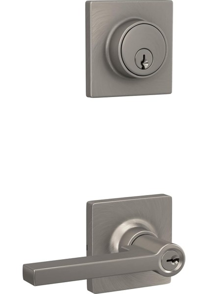 Scout Kare Anahtarlı Giriş Kapı Kolu ve Tek Silindir Sürgü ile Düz Kol, Nikel Kaplama modelleri