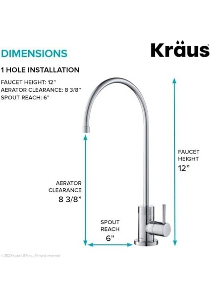 PURITA%100 Kurşunsuz Mutfak Su Filtresi Bataryası Krom, FF-100CH