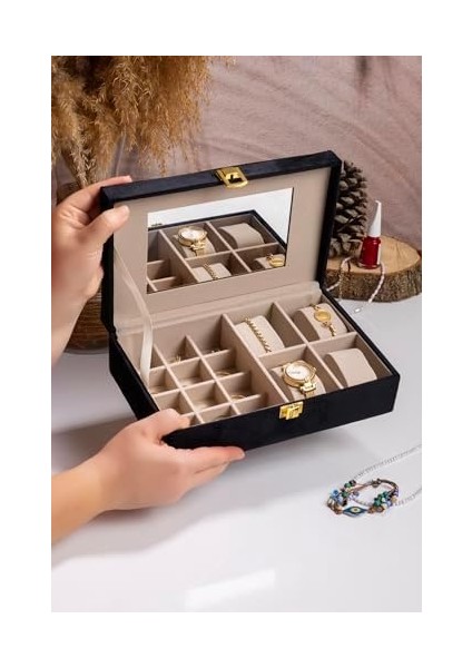 Aynalı Siyah Kadife Organizatör, Takı Kutusu fiyatları