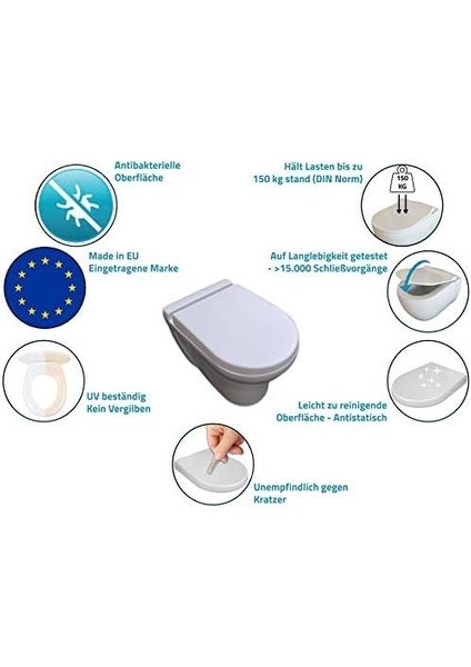 Aqua Bagno | Otomatik Kapanma Sistemli Klozet Kapağı, Antibakteriyel, Ab&apos;de Üretilmiştir, Çıkarılabilir Duroplast Klozet Kapağı, D Şeklinde Üst Üste Biner, Yumuşak Kapanma, Beyaz | Zero (Model) fiyatları