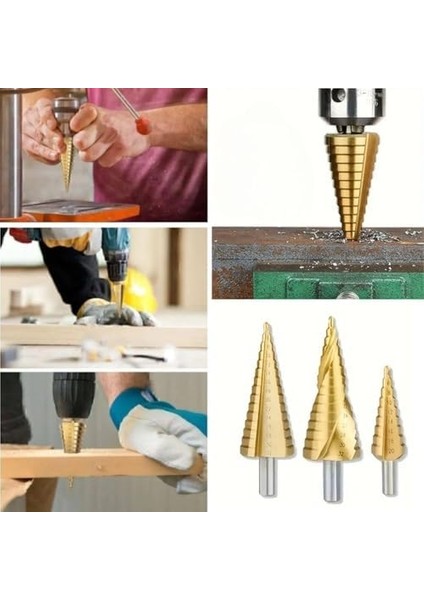3’lü Kademeli Matkap Ucu Seti – Huni Şekilli Paslanmaz Çelik Sac Delme Uçları, Alüminyum, Demir, Sac Metal ve Ince Levha Delme Için Drill Panç Seti modelleri