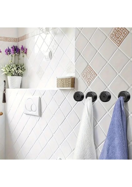 Kendinden Yapışkanlı Duvar Havlu Askısı | 2&apos;li Set | Siyah