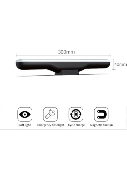 30CM Mıknatıslı Kablosuz LED Lamba – USB Şarjlı, 5W 32 Led, Dokunmatik Renk Değişimi, 6500K-4000K-3200K, Işıldak Aplik Makyaj Tıraş Mutfak Dolap Işığı Hero LED (Siyah)