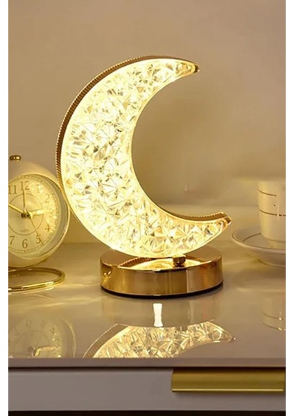Ay Kristal Masa Lambası - 3 Renkli Dokunmatik Akrilik LED Romantik Gece Lambası Şarjlı modelleri