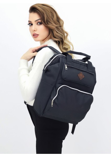 Termal Bölmeli Siyah Anne Bebek Sırt Çantası Geniş Hacimli Bebek Bakım Çantası Bebek Arabası Uyumlu