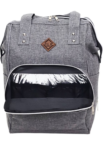 Termal Bölmeli Gri Anne Bebek Sırt Çantası Melanj Kumaş Su Geçirmez Bebek Bakım Çantası Puset Uyumlu modelleri