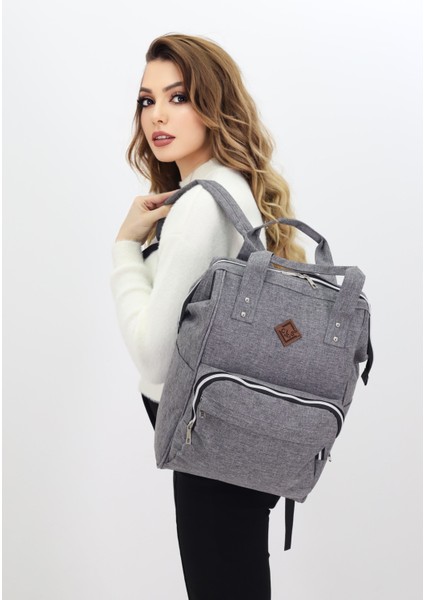 Termal Bölmeli Gri Anne Bebek Sırt Çantası Melanj Kumaş Su Geçirmez Bebek Bakım Çantası Puset Uyumlu fırsatları