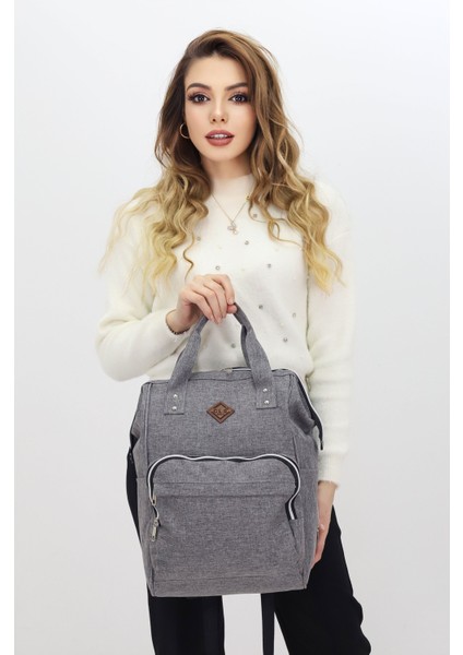 Termal Bölmeli Gri Anne Bebek Sırt Çantası Melanj Kumaş Su Geçirmez Bebek Bakım Çantası Puset Uyumlu indirimleri