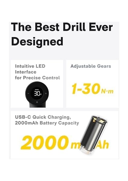 Kablosuz Fırçasız Matkap Seti, Mükemmel Görünüm, Gizli Toka, Benzersiz LED Ekran, Akıllı Dijital Ekran, Güvenli, Zarif ve Pratik, Ev/günlük Kullanım Için Yüksek Kaliteli Matkap Seti