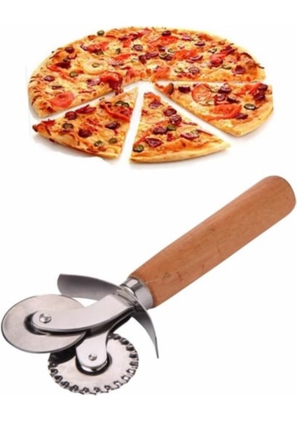 Pizza ve Hamur Kesici – Ahşap Saplı Çift Bıçaklı Paslanmaz Çelik, Düz ve Tırtıklı Bıçaklı Dilimleyici | Profesyonel Mutfak Aracı modelleri