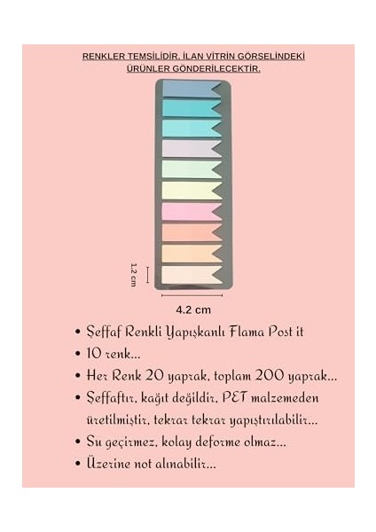 Ezoshop Sticky Notes Şeffaf Renkli Yapışkan Not Kağıtları Flama modelleri