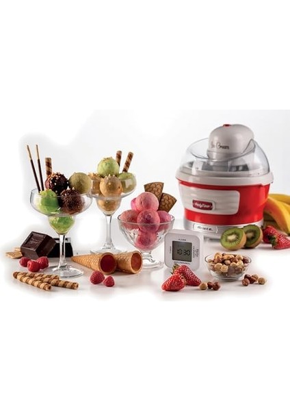 Ariete Party Time Dondurma Yapma Makinesi Kırmızı 0643/00 - Ice Cream Maker, 30 Dakikada Dondurma Hazırlama,1,5 Litre Kapasite, 12 Watt