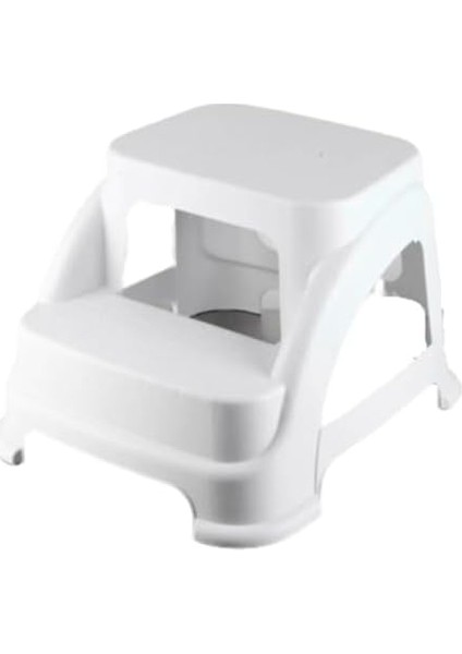 Iki Basamaklı Kaymaz Tabure - 120 kg Taşıma Kapasiteli - Basamaklı Tabure - Sert Plastik (Beyaz)