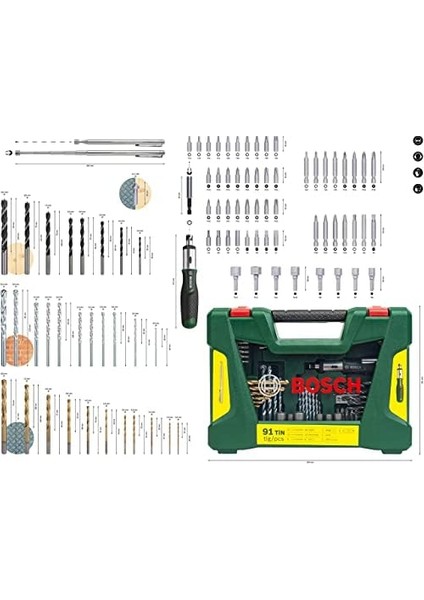 And 91 Adet V- Titanyum Matkap ve Uç Seti (Ahşap, Taş ve Metal Için, Cırcırlı Tornavida ve Manyetik Çubuk Dahil, Delme ve Vidalama Aletleri Için Aksesuarlar) modelleri